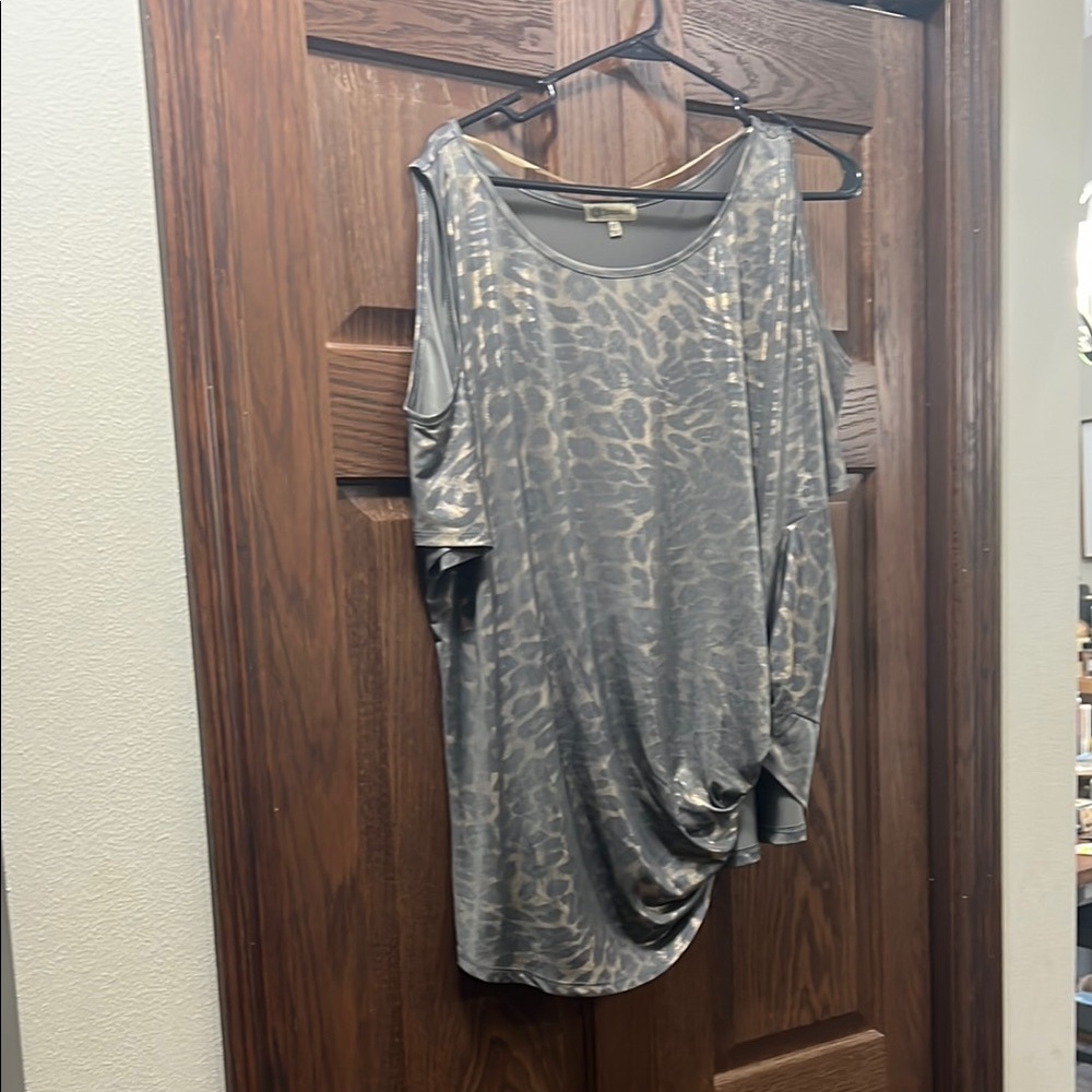 Democracy Silver Asymmetrical Ruched Blouse
